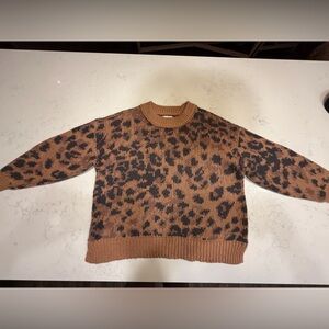 Aerie Leopard Print Knit Sweater – Medium Cozy Fall Crewneck